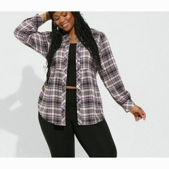 Torrid Womens Brushed Acrylic Flannel Tie Back Button Up Tunic Size 5X Country - Picture 3 of 12